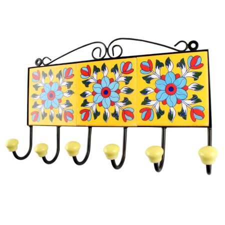 Ceramic Tile Hook in Turquoise Sunflower